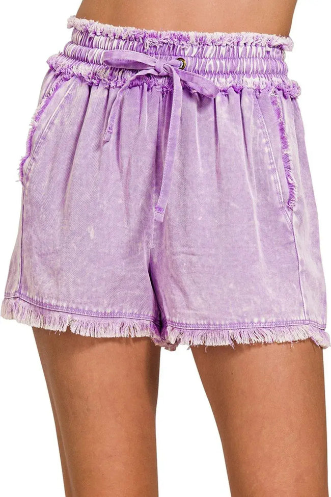 Zenana Mineral Frayed Hem Washed Shorts  Style Ratio
