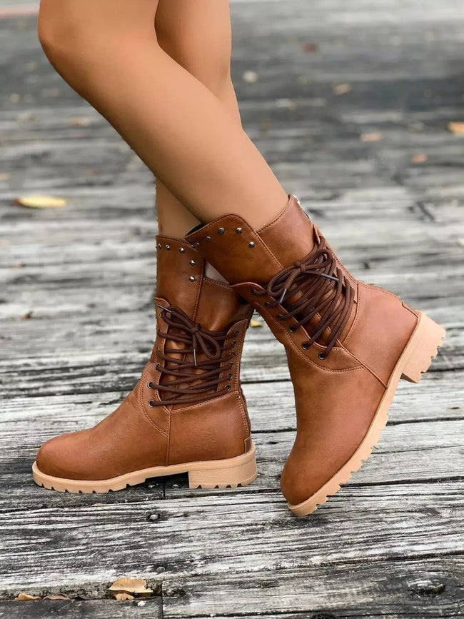 Round Toe Block Heels Boots  Style Ratio