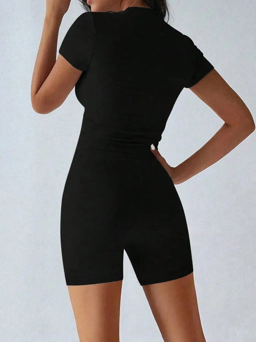 Round Neck Short Sleeve Top and Shorts Loungewear  Style Ratio