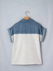 Color Block Denim Patchwork Button Polo Collar Short Sleeve Top  Style Ratio