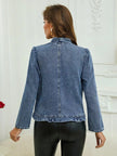 Plus Size Ruffled Trim Open Front Denim Jacket  Style Ratio