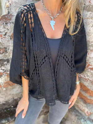 Full Size Embroidered Open Front Cardigan Plus Size  Style Ratio