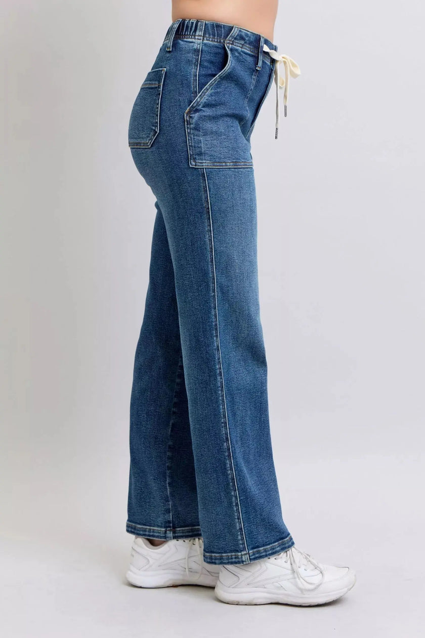 Judy Blue Drawstring Straight Jeans with Pockets  Style Ratio