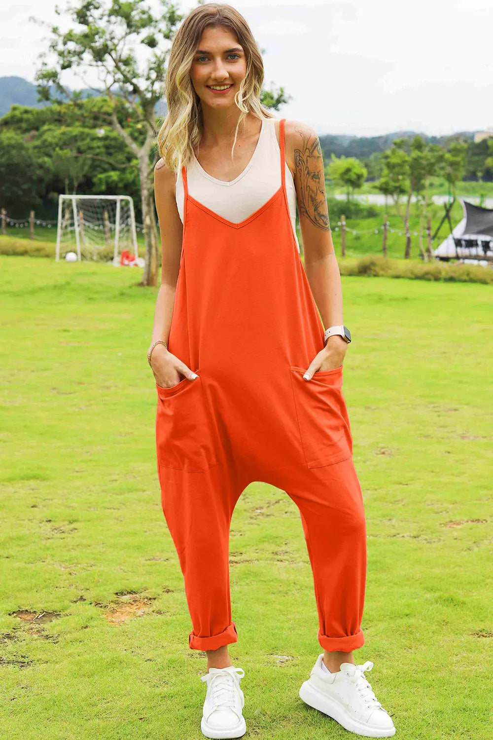Double Take Full Size Sleeveless V-Neck Pocketed Jumpsuit  Style Ratio