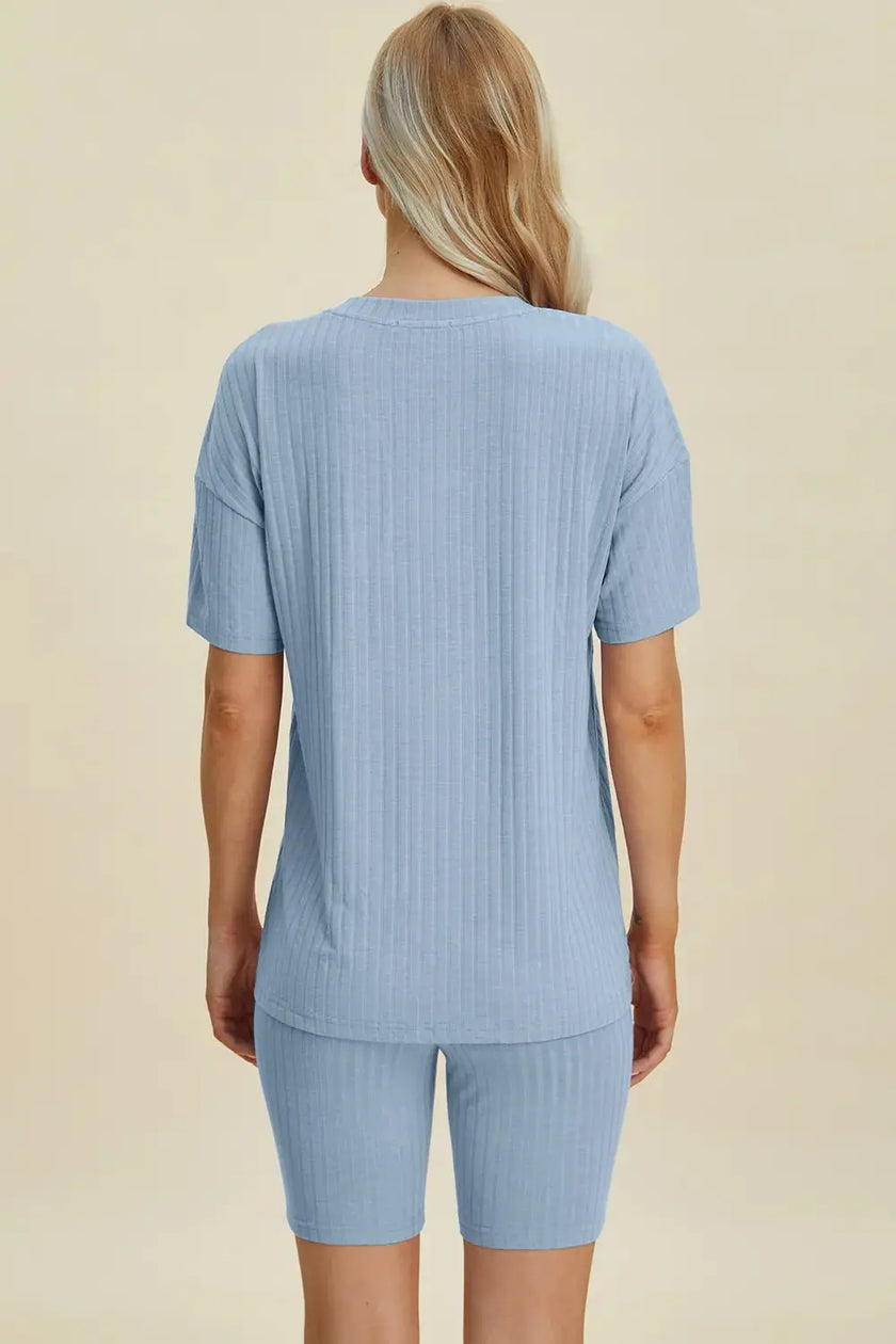 Basic Bae Full Size Ribbed V-Neck Short Sleeve Top and Shorts Loungewear  Style Ratio