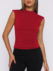 Ruched Mock Neck Sleeveless Tank Top  Style Ratio