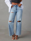 Distressed Straight Leg Jeans with Pockets  Style Ratio