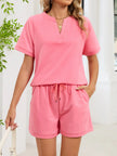 Notched Short Sleeve Top and Shorts Set  Style Ratio