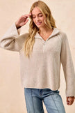 BiBi Two Tone Rib Textured Knit Collared Top with Zip Up  Style Ratio