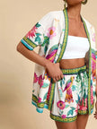 Printed Open Front Cardigan and Shorts Set  Style Ratio