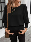 Smocked Waist Round Neck Blouse  Style Ratio