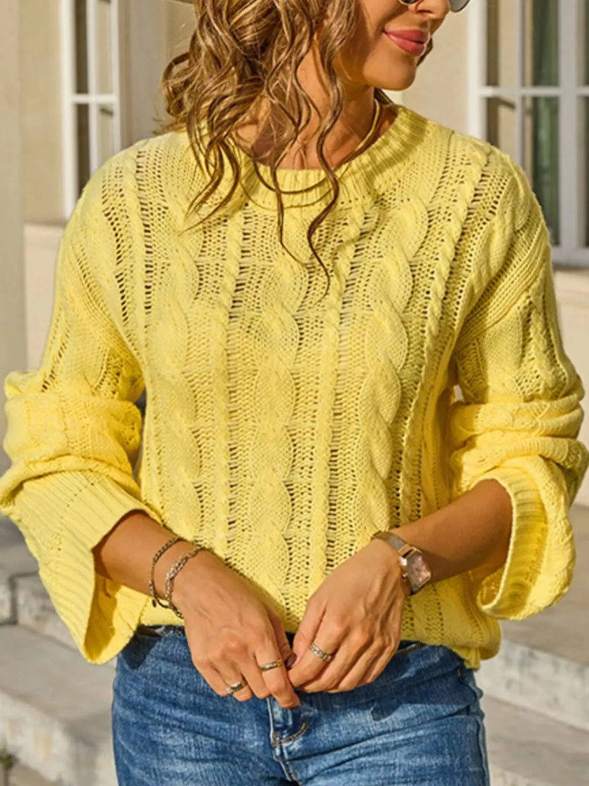 Cable Knit Long Sleeve Knit Top  Style Ratio