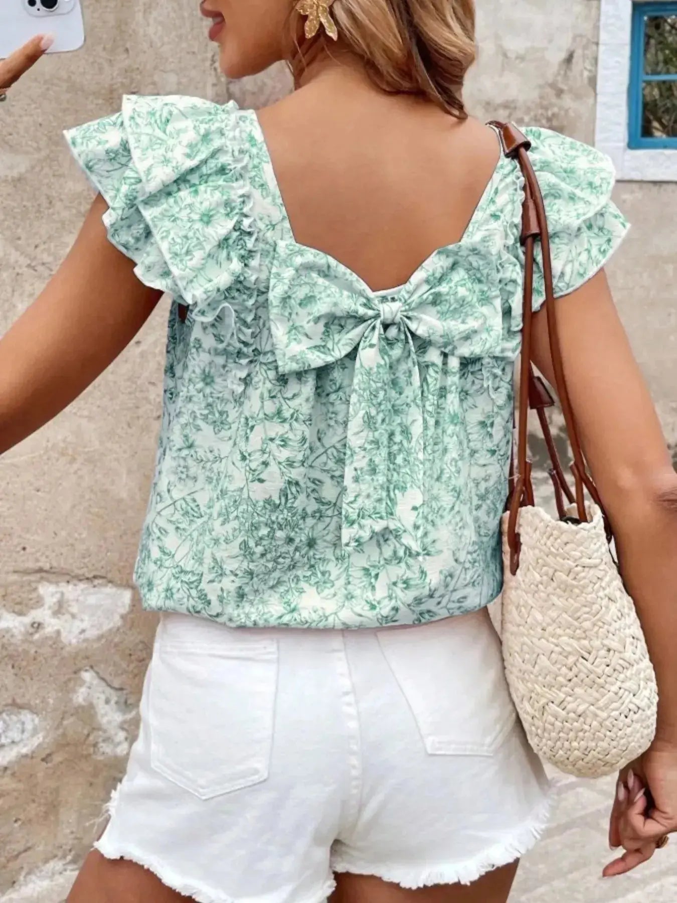 Floral Print Ruffle Trim Blouse  Style Ratio