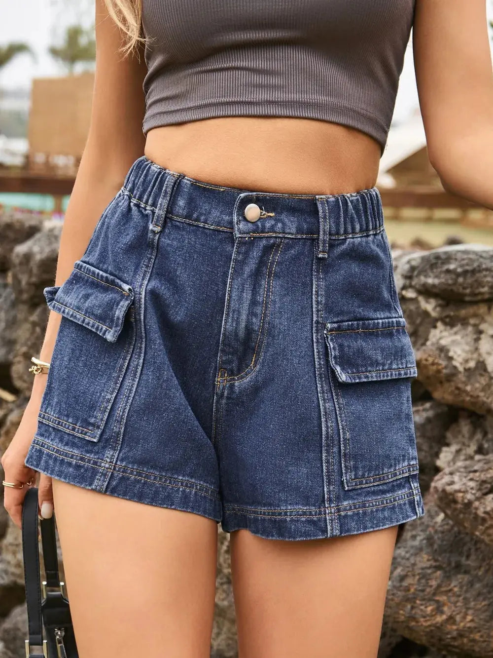 High Waist Denim Shorts with Pockets  Style Ratio