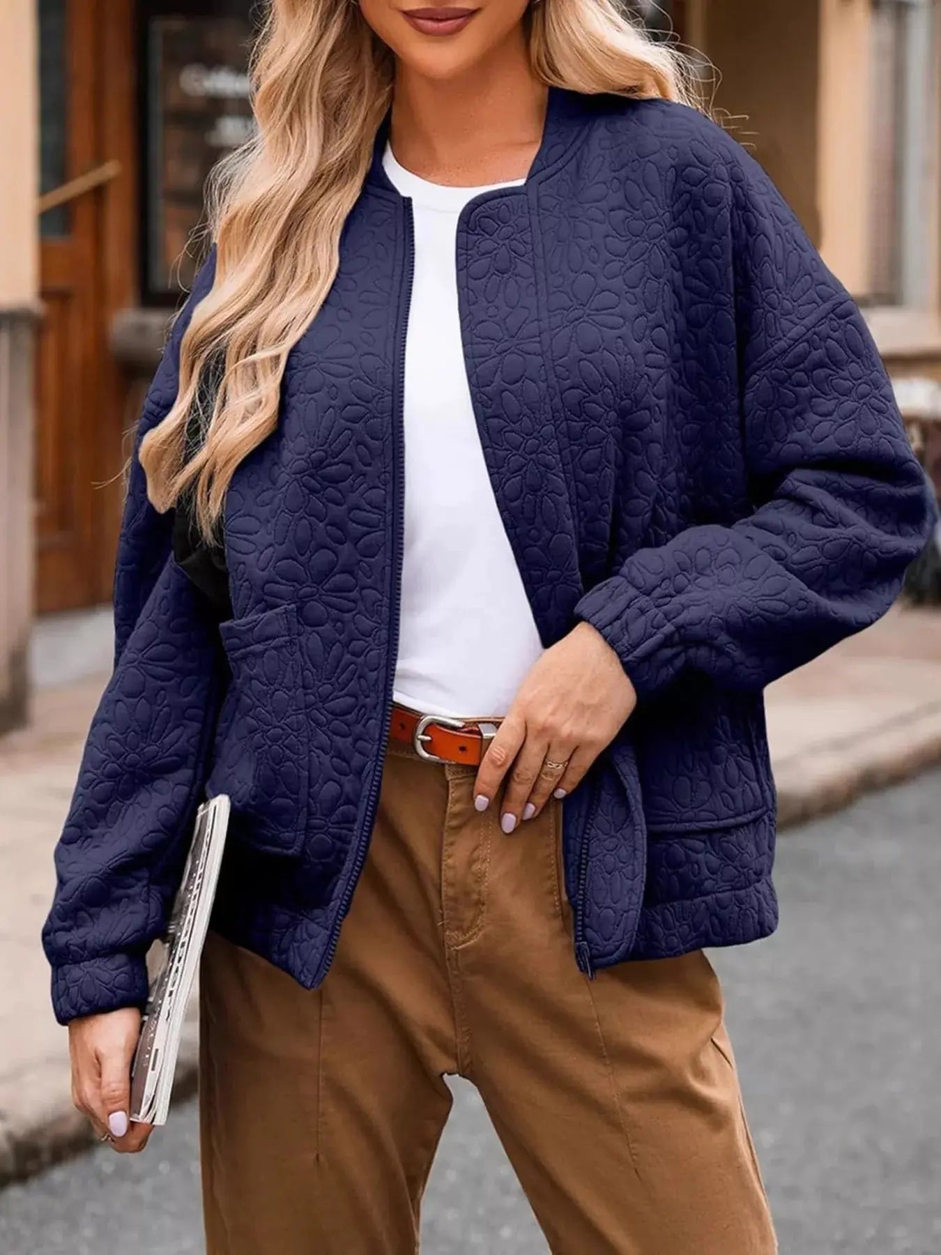 Full Size Floral Quilted Zip Up Jacket  Style Ratio