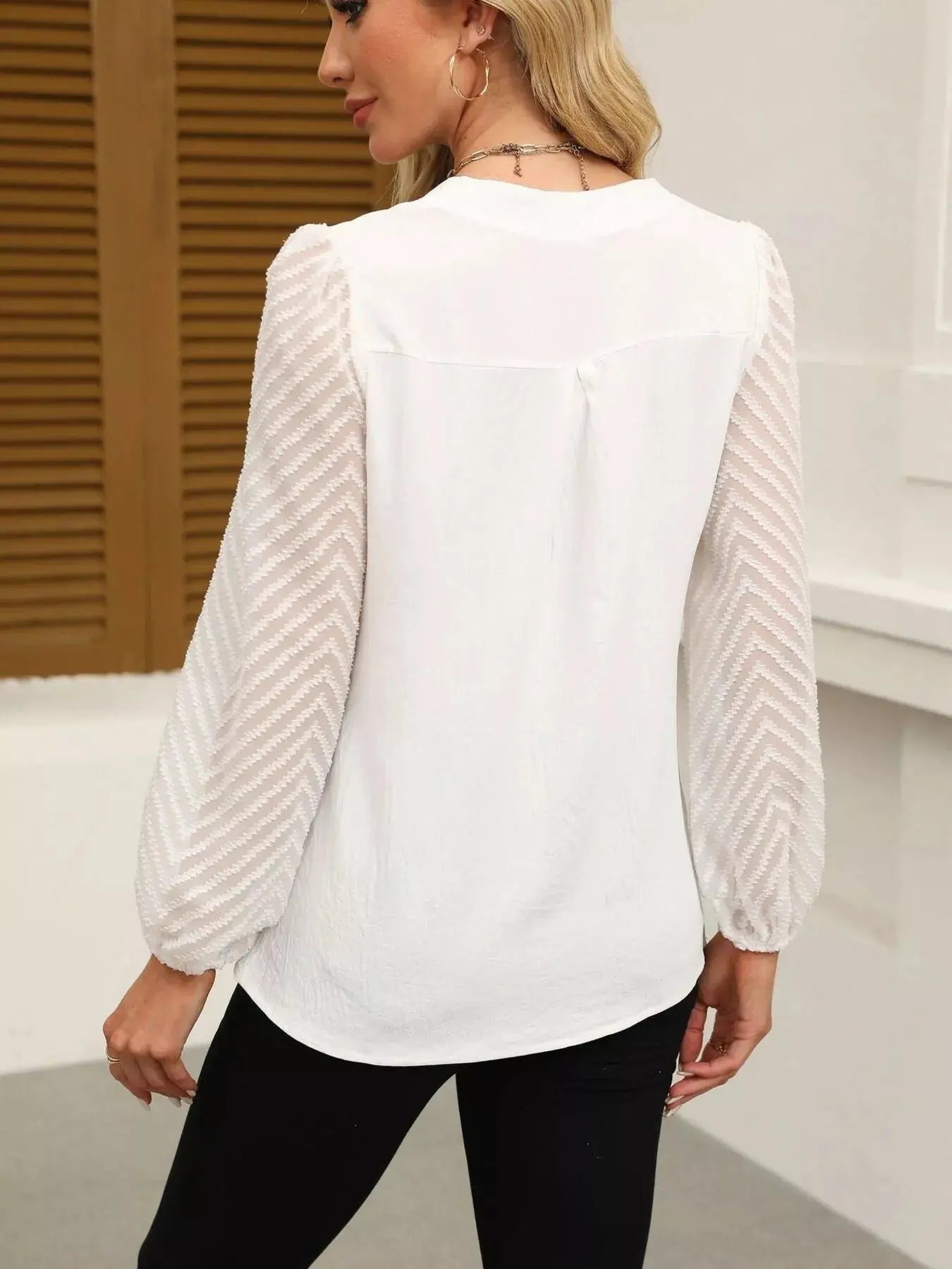 Notched Balloon Sleeve Blouse  Style Ratio