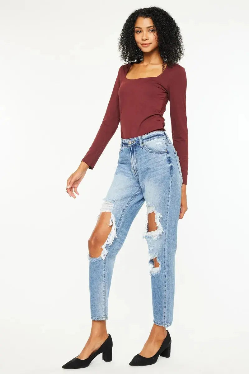 Kancan High Rise Distressed Boyfriend Jeans  Style Ratio