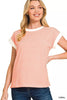 Zenana Striped Round Neck Short Sleeve Contrast Trim Shirt  Style Ratio
