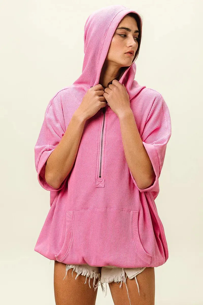 BiBi Vintage Washed Waffle Thermal Hoodie  Style Ratio