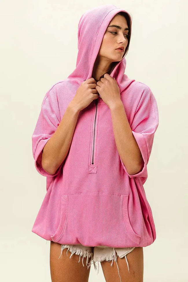 BiBi Vintage Washed Waffle Thermal Hoodie  Style Ratio