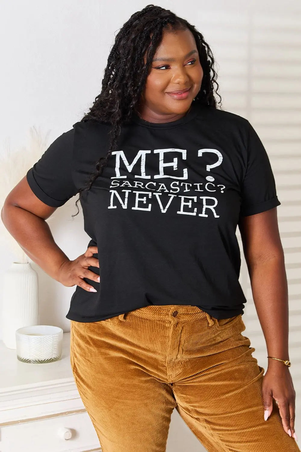 Simply Love Letter Graphic Round Neck Short Sleeve Shirt  Style Ratio