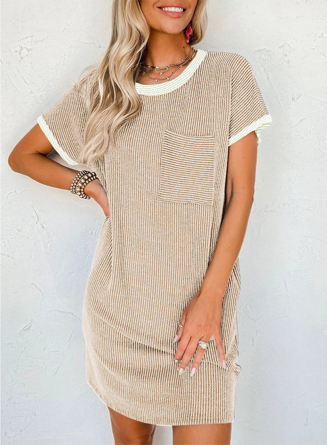 Twisted Ribbed Color Block Trim Shirt Shift Dress  Style Ratio