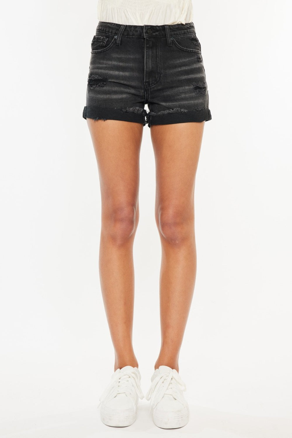 High Waist Distressed Denim Shorts