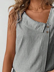 Decorative Button Asymmetrical Striped Tank Top  Style Ratio