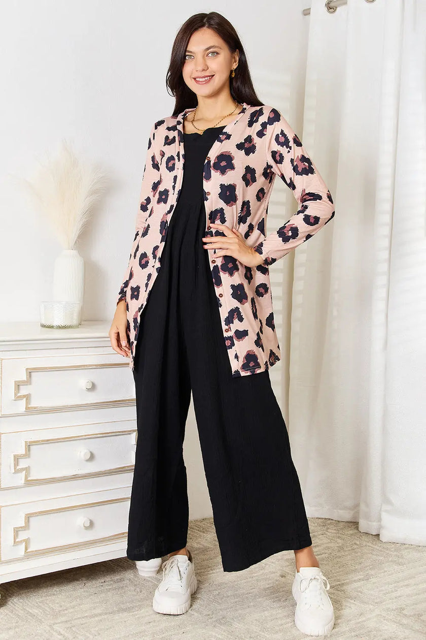 Double Take Printed Button Front Longline Cardigan  Style Ratio