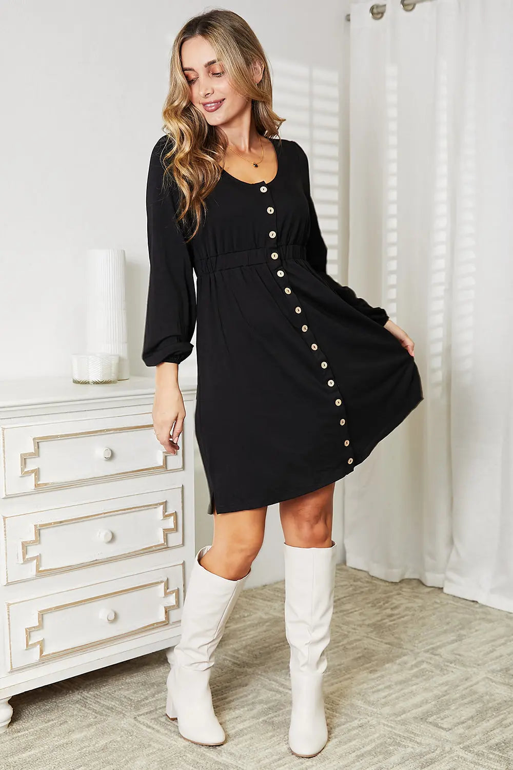 Double Take Scoop Neck Empire Waist Long Sleeve Magic Dress  Style Ratio