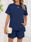 Round Neck Short Sleeve Shirt and Shorts Loungewear  Style Ratio