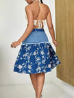 Floral Denim Skirt with Frayed Hem Detail  Style Ratio