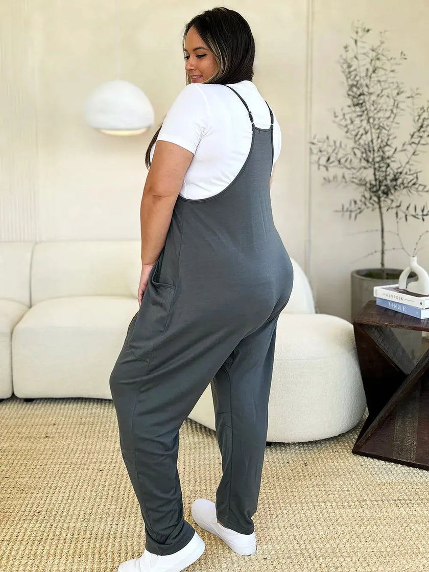 Double Take Full Size Sleeveless V-Neck Pocketed Jumpsuit  Style Ratio