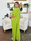 Double Take Texture Round Neck Short Sleeve Shirt and Wide Leg Pants  Style Ratio