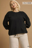 Umgee Full Size Linen Long Sleeve Top with Drawstring  Style Ratio