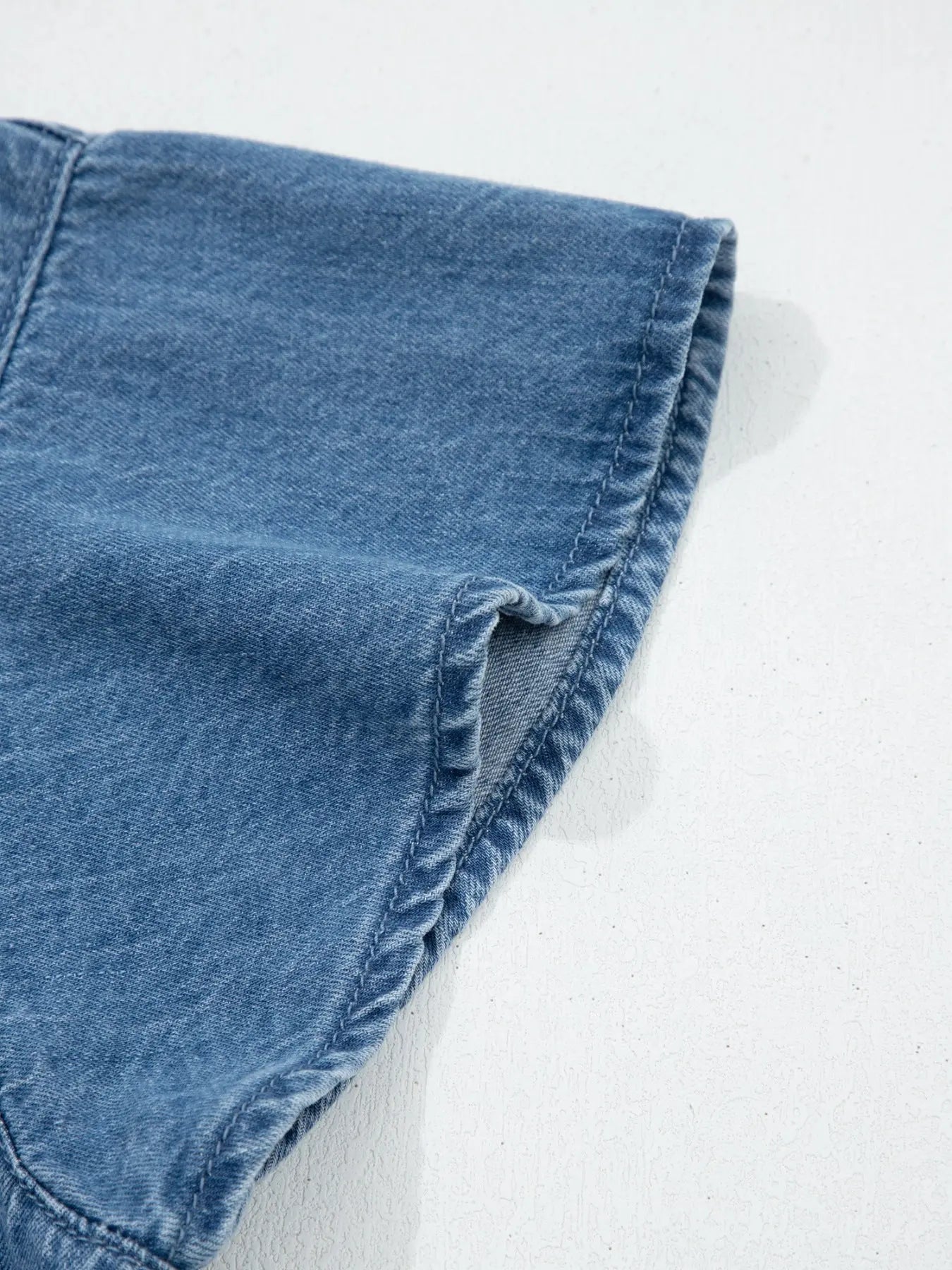 Ruffled Short Sleeve Denim Shirt  Style Ratio