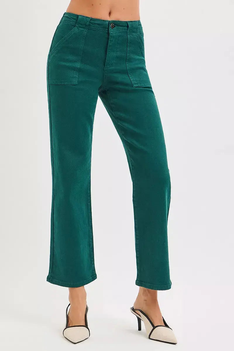 RISEN High Rise Ankle Flare Patch Pocket Jeans  Style Ratio
