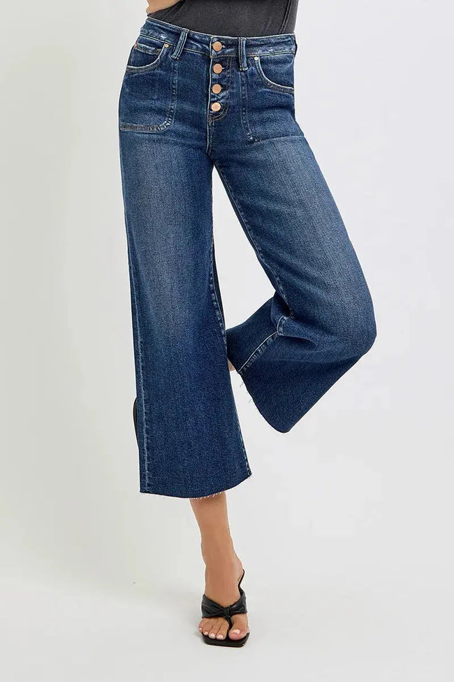 RISEN High Rise Crop Wide Button Up Jeans  Style Ratio