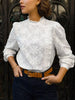 Floral Embroidered Ruffle Trim Top  Style Ratio