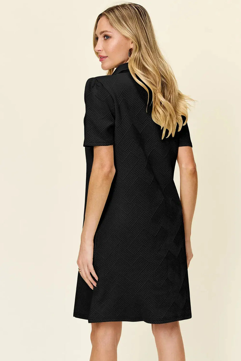 Double Take Full Size Texture Collared Neck Short Sleeve Dress  Style Ratio