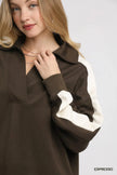 Umgee Color Block Polo Sweatshirt  Style Ratio