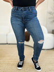 Judy Blue Mid Waist Distressed Slim Jeans  Style Ratio