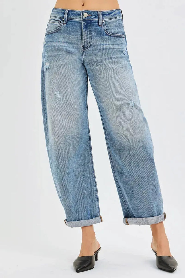 RISEN Full Size Slouchy Ankle Length Barrel Jeans with Cuffs  Style Ratio