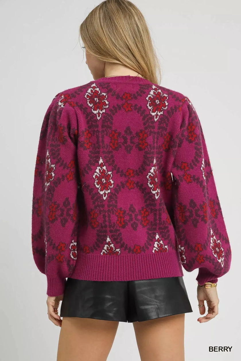 Umgee Boho Patterned Long Sleeve Sweater  Style Ratio