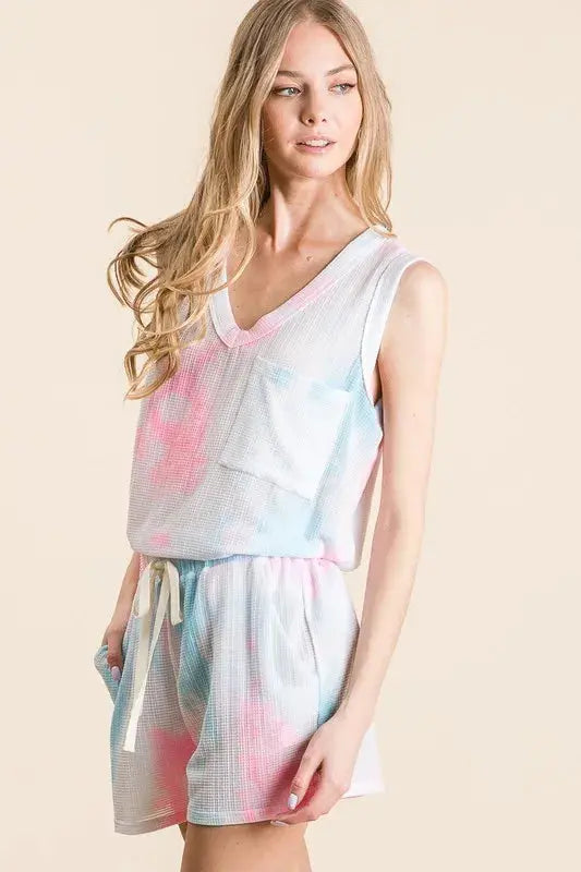 BiBi Tie Dye Textured Knit Top and Shorts Set  Style Ratio