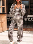 Checkered Drawstring Hoodie and Pants Set  Style Ratio