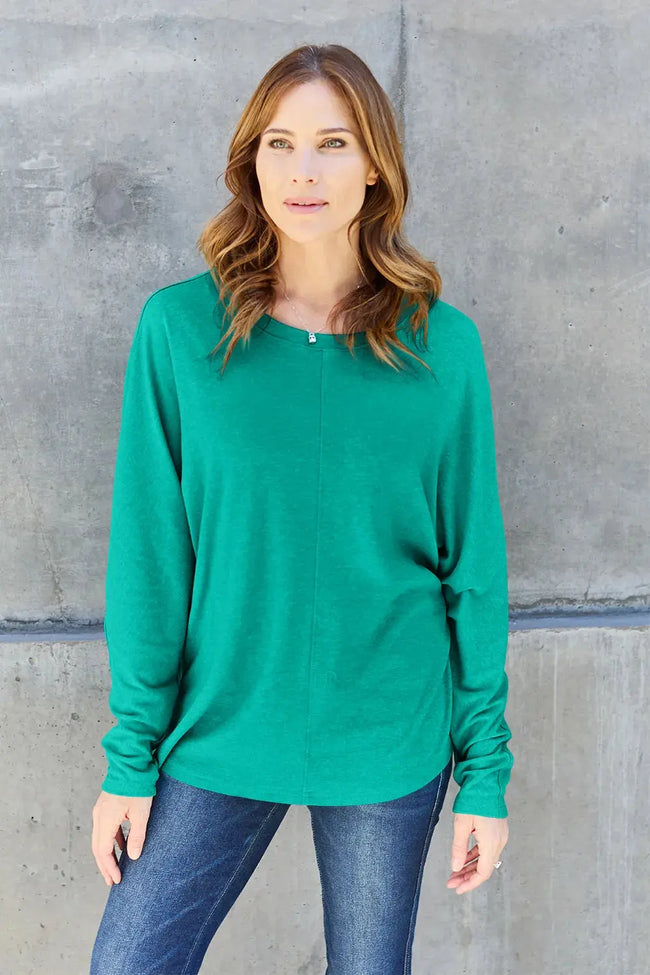 Double Take Full Size Round Neck Long Sleeve Shirt  Style Ratio