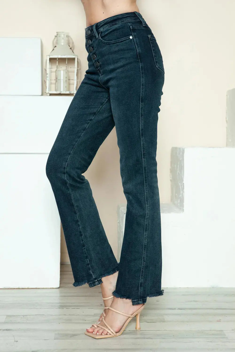 Judy Blue Full Size Button Fly Hem Destroy Straight Jeans  Style Ratio