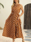 Polka Dot Round Neck Sleeveless Midi Dress  Style Ratio