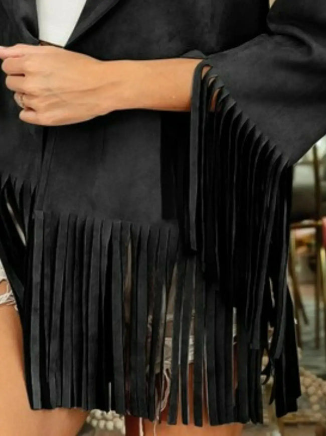 BiBi Suede Single Blazer with Fringed Hem  Style Ratio